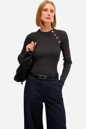 C&A Suéter feminino de tricot canelado cinza
