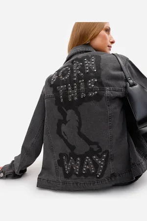 C&A Jaqueta unissex jeans lady gaga born this way com tachas preta