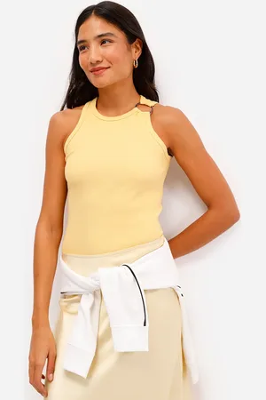 C&A Regata feminina de algodão com argola canelada amarela