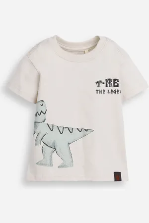 C&A Camiseta infantil de algodão manga curta dinossauro bege