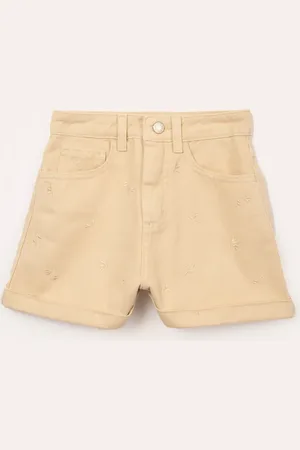 C&A Short mom juvenil de sarja bordado bege