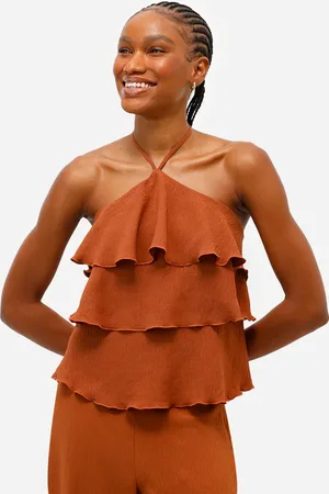 C&A Blusa feminina frente única texturizada com babados