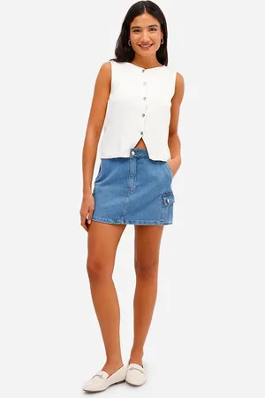 C&A Minissaia cargo feminina cintura média azul