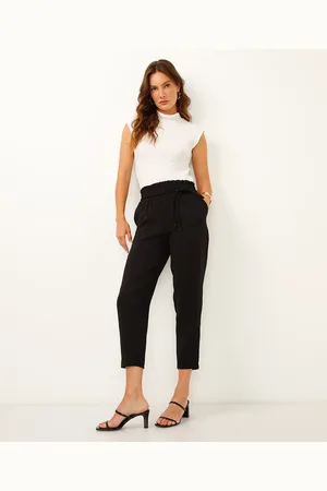 C&A Calça de viscose reta cintura alta preta
