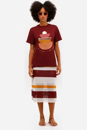 C&A Saia midi feminina de tricot com fendas listrada