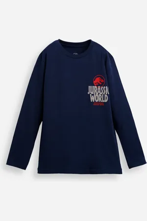 C&A Camiseta infantil de algodão manga longa jurassic park azul