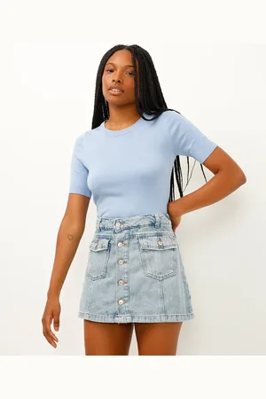 C&A Cropped de tricot manga curta azul