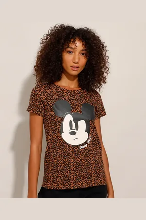 C&A Camiseta Estampada Animal Print Mickey Manga Curta Decote Redondo