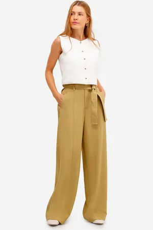 C&A Calça reta feminina de alfaiataria com faixa verde