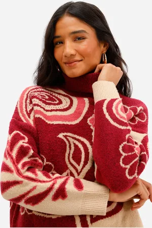 C&A Suéter feminino de tricot gola alta floral