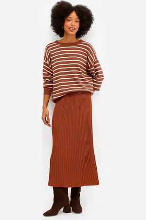 C&A Saia midi feminina de tricot canelada laranja