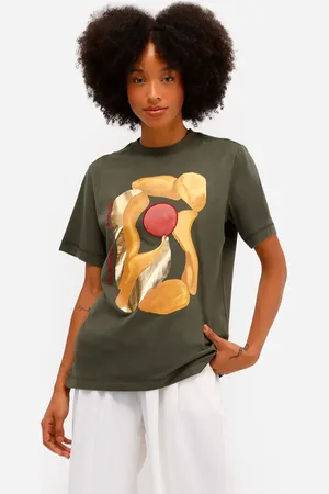 C&A Camiseta feminina de algodão estampada metalizada verde