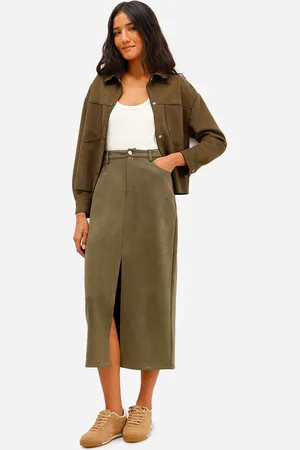 C&A Saia midi feminina de suede com fenda