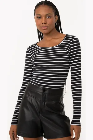 C&A Blusa de malha listrada básica manga longa preta