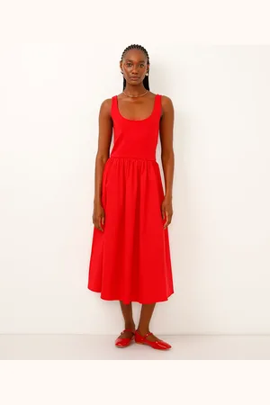C&A Vestido midi saia volumosa vermelho