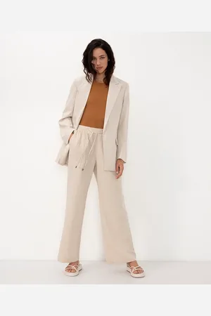 C&A Calça reta relaxed com linho cintura alta