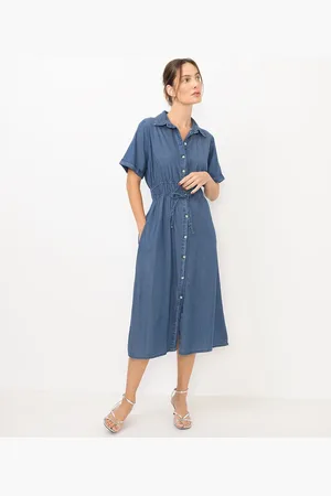 C&A Vestido chemise feminino jeans manga curta azul