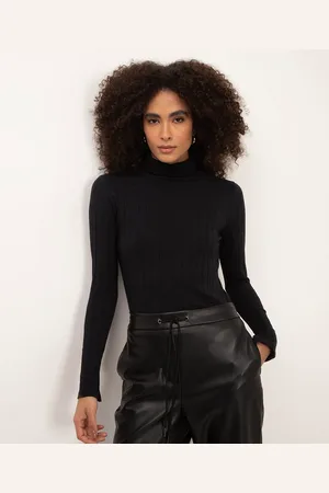 C&A Blusa de algodão gola rolê canelada preta
