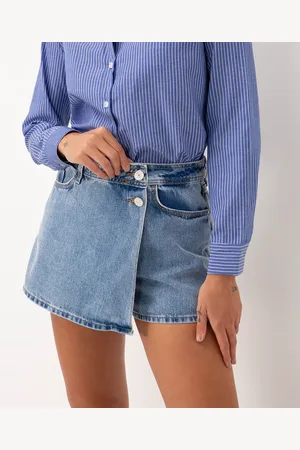 C&A Short saia jeans cintura super alta médio