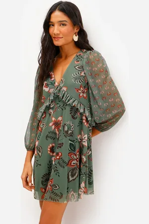 C&A Vestido curto feminino de tule com babados floral