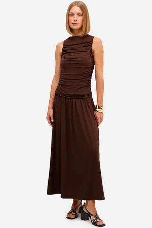 C&A Vestido midi feminino franzido marrom
