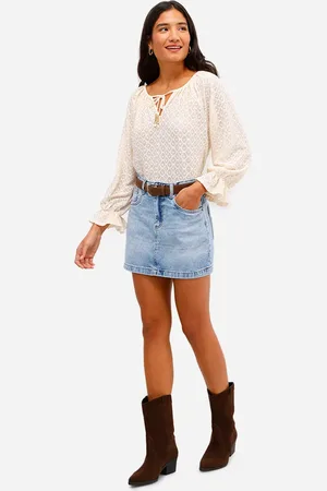 C&A Minissaia feminina jeans cintura alta azul