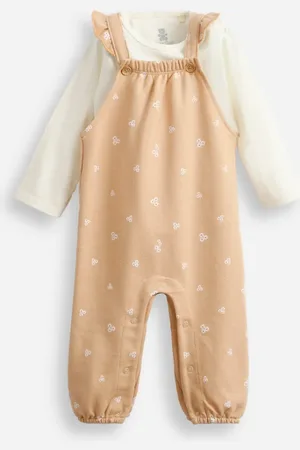 C&A Jardineira longa infantil de moletom com body floral bege