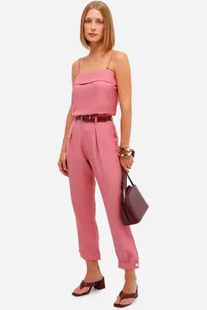 C&A Calça de alfaiataria feminina de viscose com pregas rosa