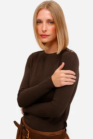 C&A Blusa feminina de viscose manga longa canelada