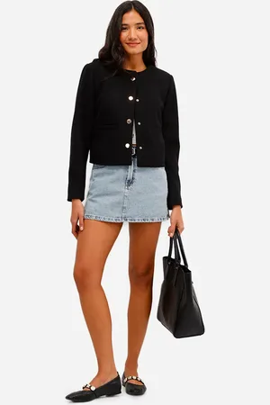 C&A Short saia feminino jeans com cinto azul