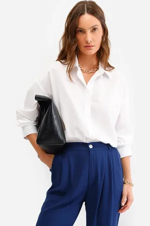 C&A Camisa oversized feminina de algodão