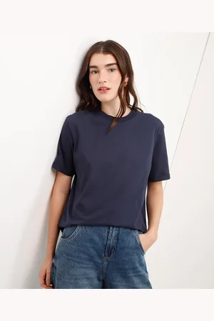 C&A Camiseta básica de algodão decote redondo azul