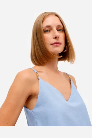 C&A Blusa feminina alça fina de viscose decote v azul