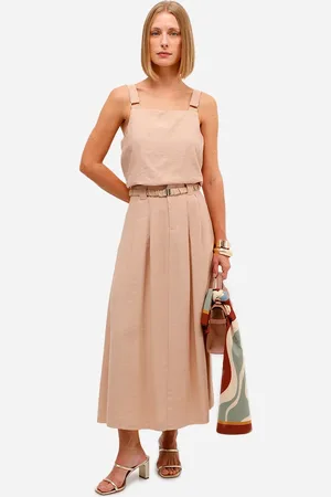 C&A Saia midi feminina de viscose com cinto