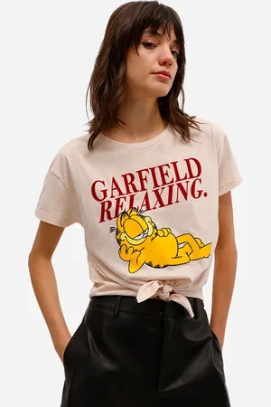 C&A Camiseta feminina de algodão garfield com amarração bege