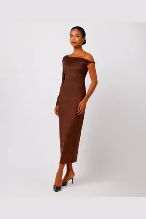 C&A Vestido longo feminino de suede com alça torcida mindset