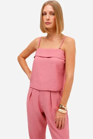 C&A Blusa feminina alça fina de viscose rosa