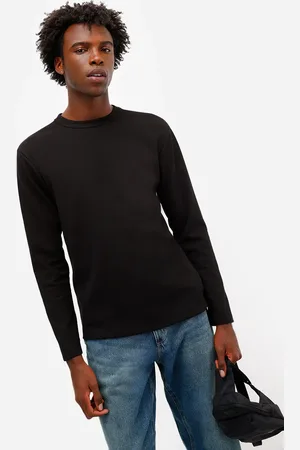 C&A Camiseta básica masculina manga longa texturizada preta
