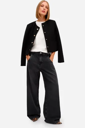 C&A Calça reta oversized feminina jeans cintura média preta