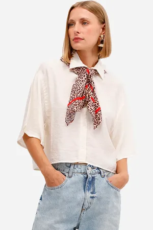 C&A Camisa feminina de viscose manga curta texturizada