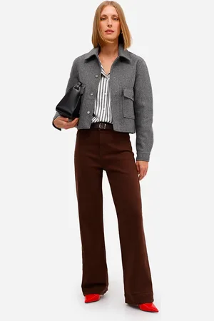 C&A Calça wide leg feminina de sarja com cinto