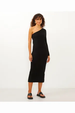 C&A Vestido midi de tricot ombro único texturizado