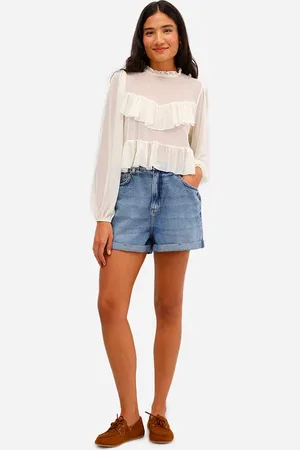 C&A Short mom feminino jeans cós elástico azul
