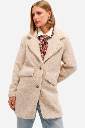 C&A Casaco alongado feminino de sherpa bege