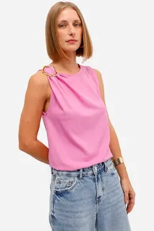 C&A Regata feminina texturizada com franzido rosa