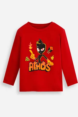 C&A Camiseta infantil de algodão athos minecraft manga longa vermelha