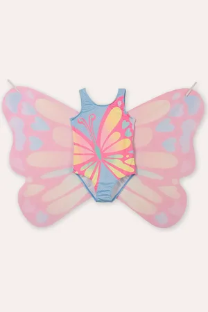 C&A Maiô infantil borboleta com capa proteção uv azul