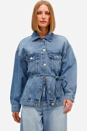 C&A Jaqueta feminina jeans com cinto azul