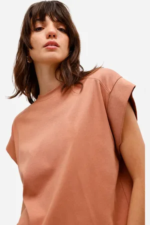 C&A Blusa feminina de algodão peruano muscle tee marrom