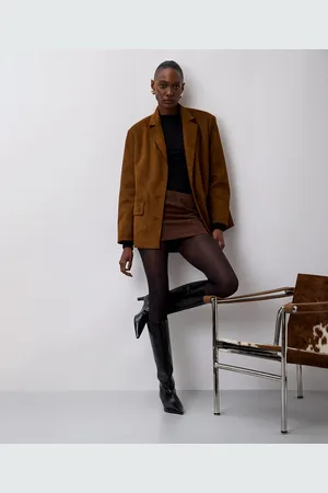 C&A Blazer oversized feminino de suede mindset marrom